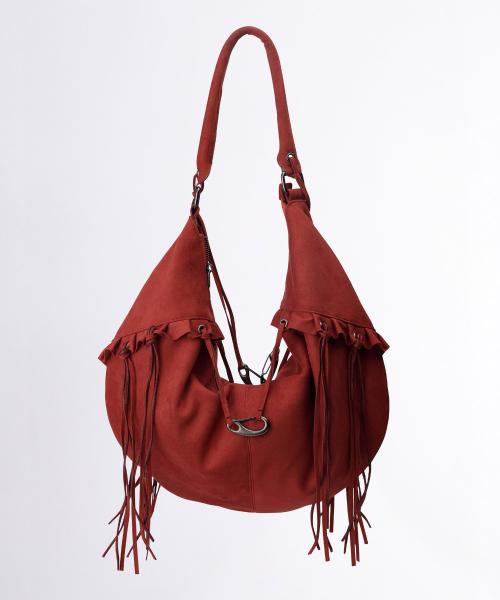Faux Suede String Hobo Bag Brick Red
