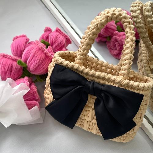 [동영상 제공] 코바늘 뜨개 블랙 리본 포인트 핸드백