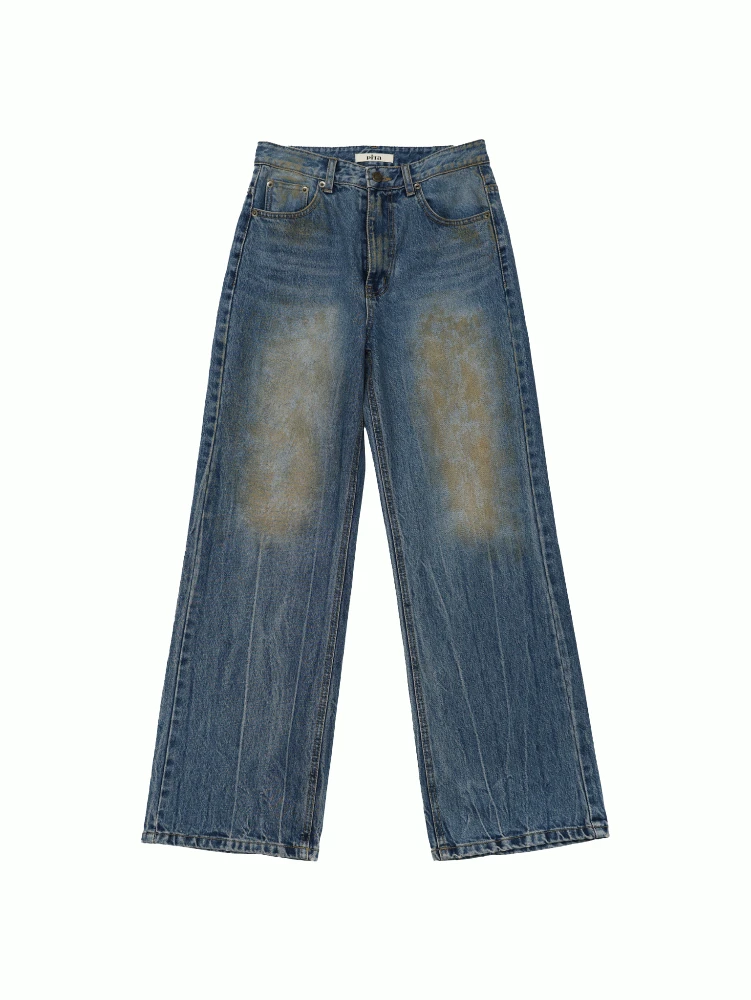 oil wash straight denim