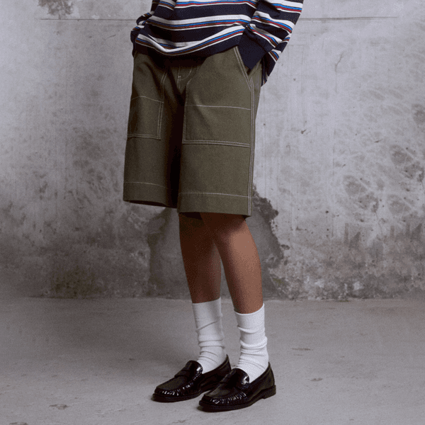 (WOMAN) Stitch Bermuda Pants (Olive Green)