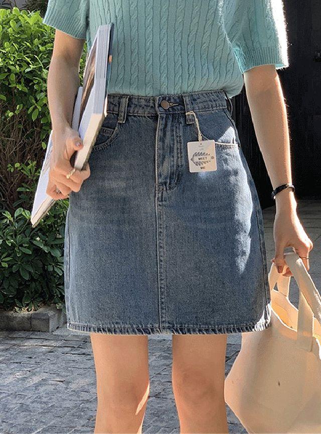 위니 진청 중청 데님 미니 스커트