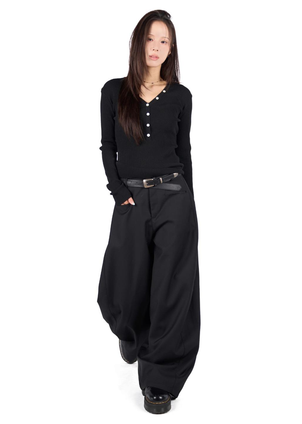 SILKY CURVED SLACKS*BLACK 일주일 소요*