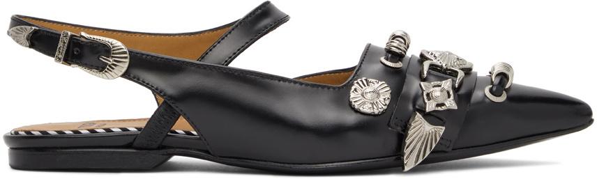 Toga Pulla Black Polido Slingback Ballerina Flats