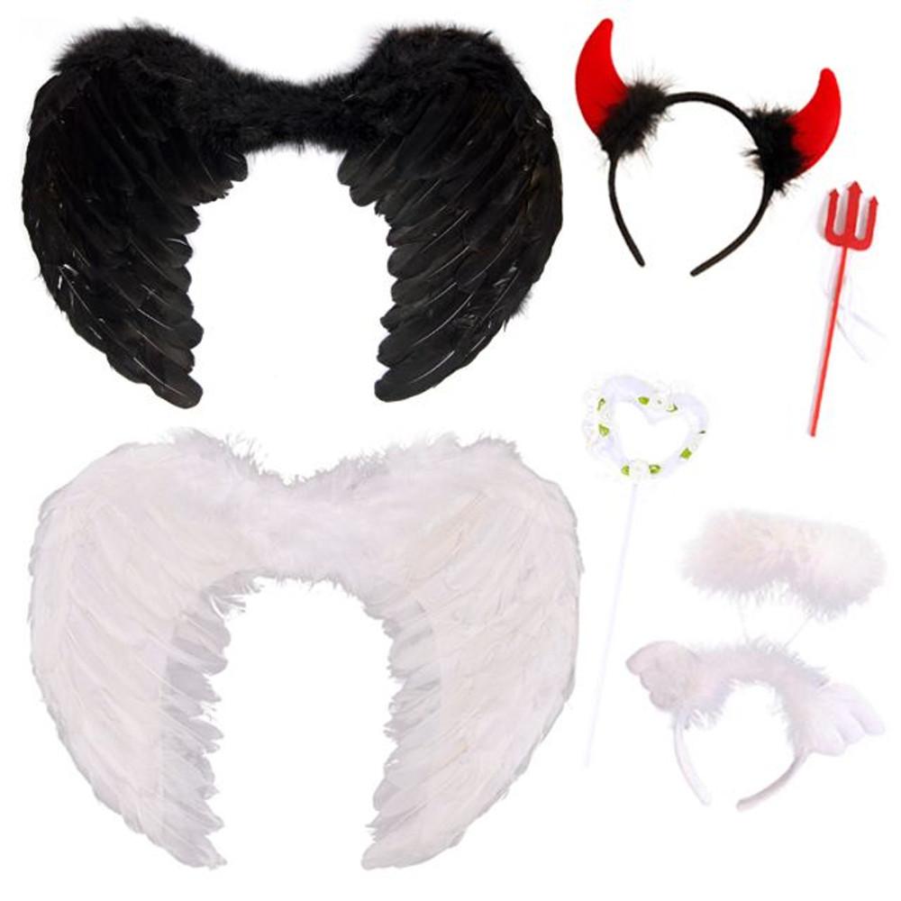 천사날개 악마날개 나비 요정 할로윈 마녀 날개 코스튬 분장 천사봉 소품 천사링 세트 연극