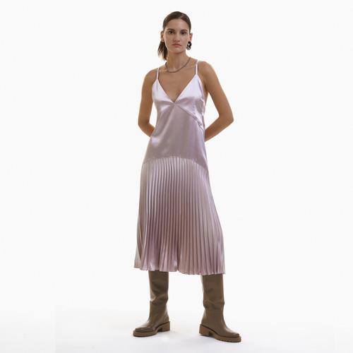 Satin Pleats Dress (Pinky Grey)