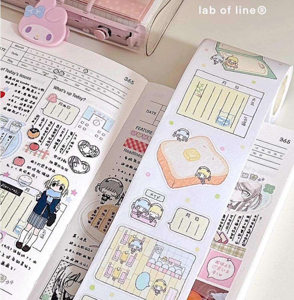 Line Studio retro coffee shop메모가능 55mm 롤 스티커