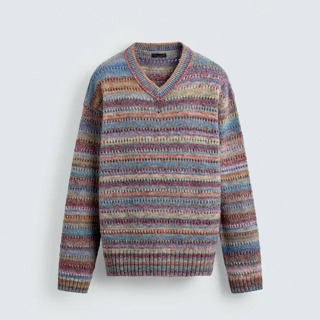 자라 멀티컬러 스트라이프 브이넥 오픈워크 스웨터 1023/306 MULTICOLOURED