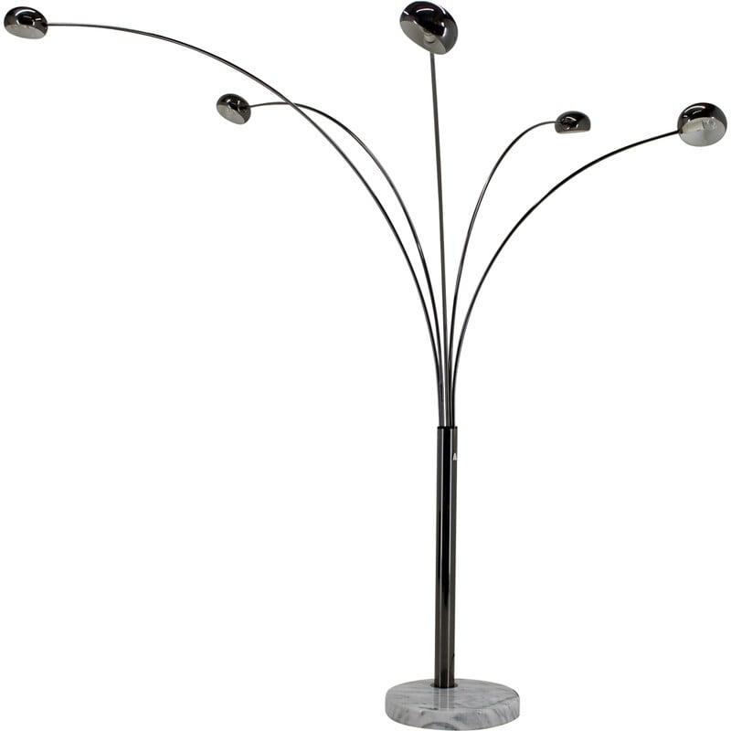 Vintage Cottex floor lamp with 5 arms, marble base, Sweden 1970