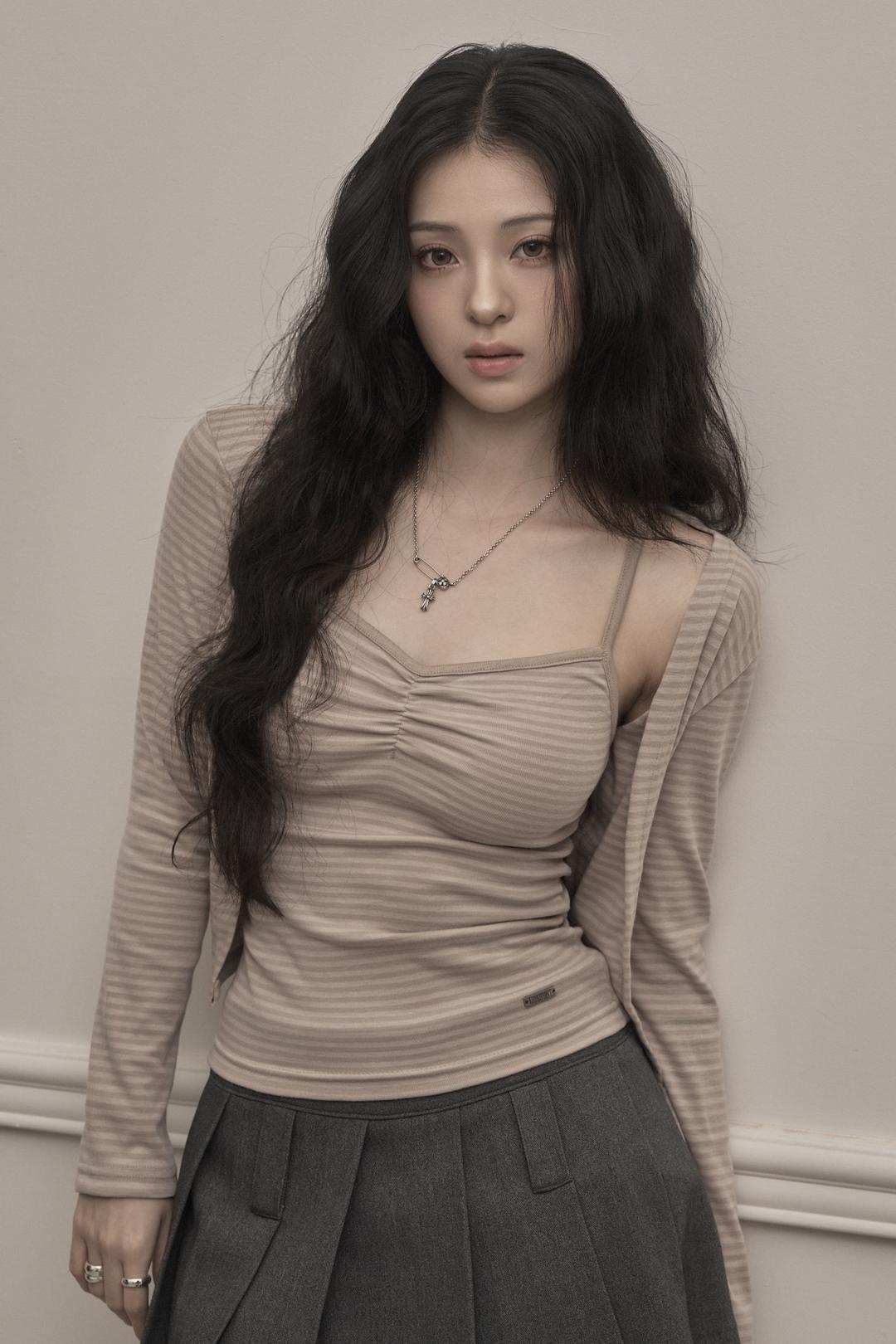 Stripe Cardigan & Sleeveless Set (beige)