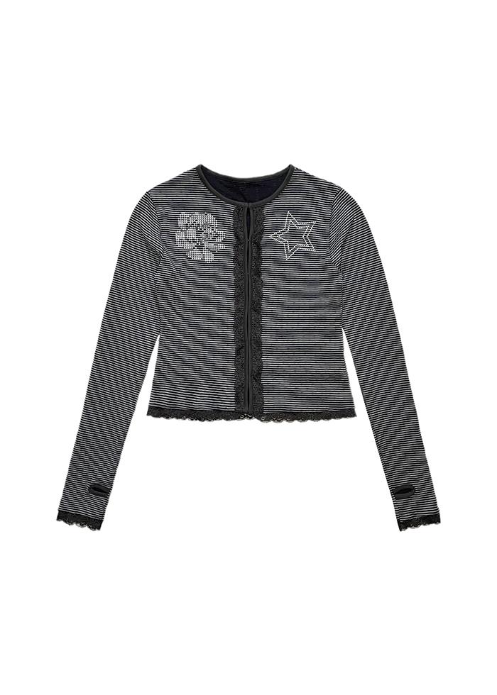 ROSE LACE TRIMMING CARDIGAN CHARCOAL