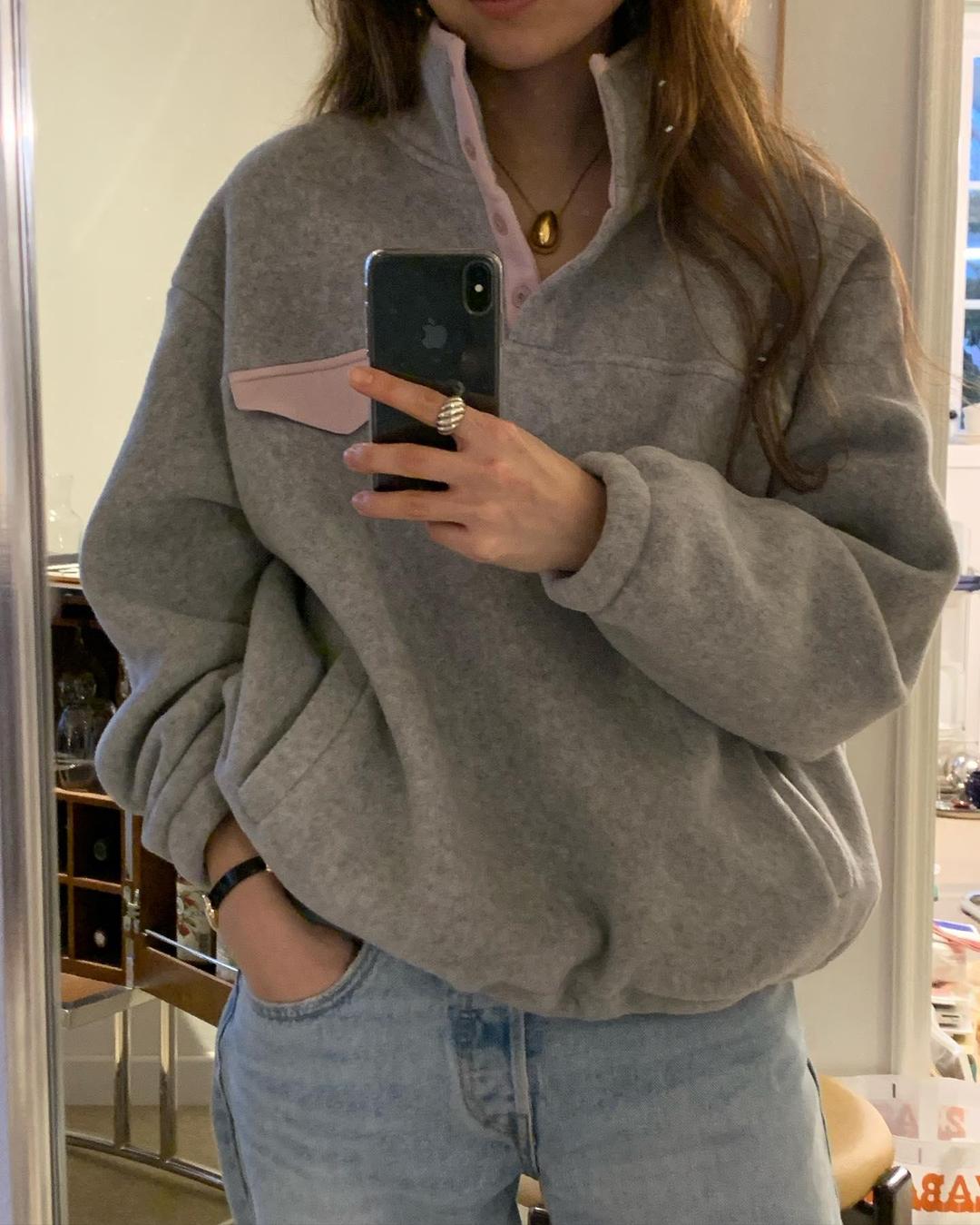 바이안 ounce 온스 모네 윈터 후리스 맨투맨 하이넥 배색 플리스 스웻셔츠