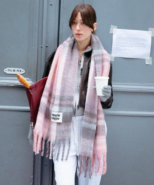 배색체크 브러쉬 니트 머플러(MAEDSC03MPK)
