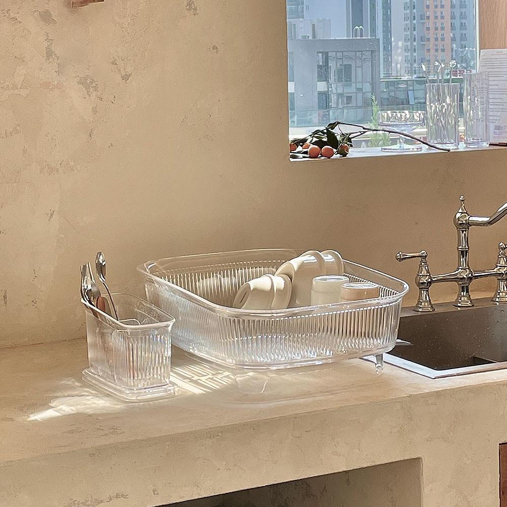 나인웨어 크리스타 식기건조대 투명 1단 물빠짐 대용량 설거지 집들이선물 세트