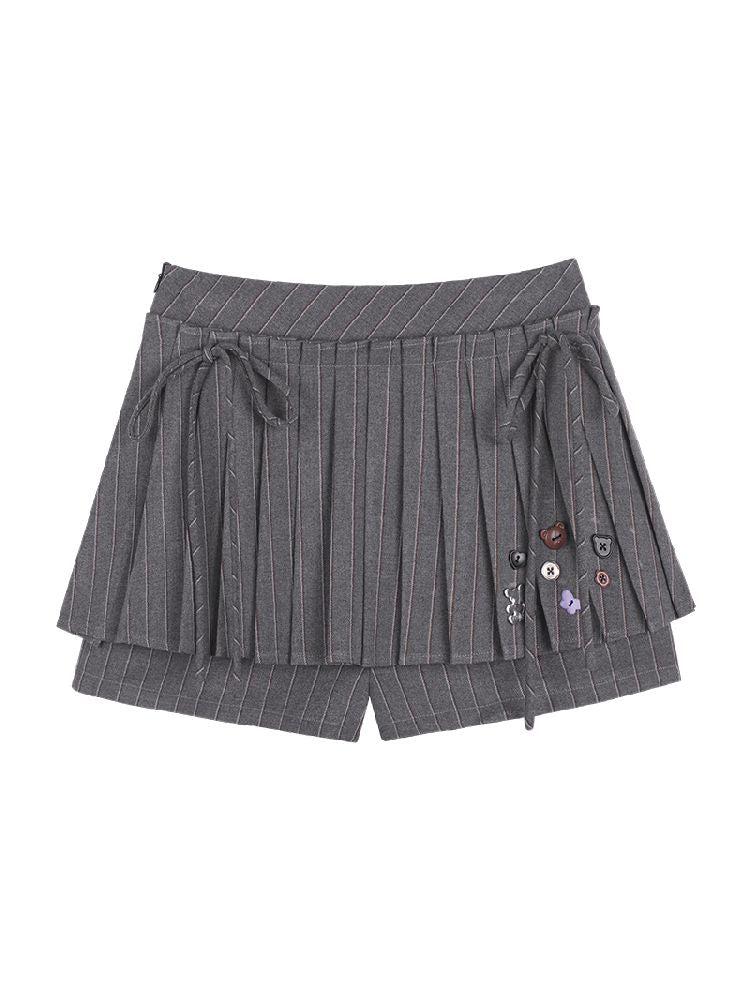 Studded Button Pleated Skirt Skinny Skirt【s0000012080】