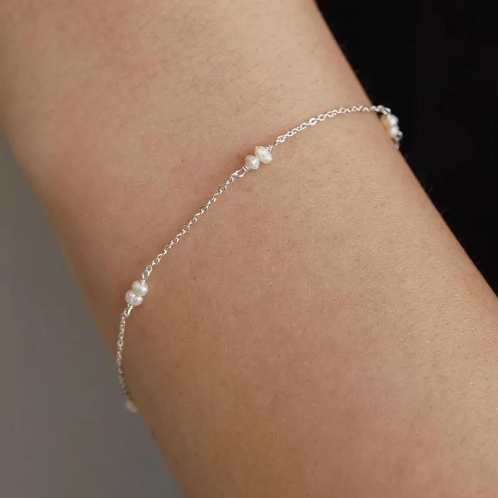 [셀럽착용](실버925) 진주 커넥트 체인 팔찌 BR2186