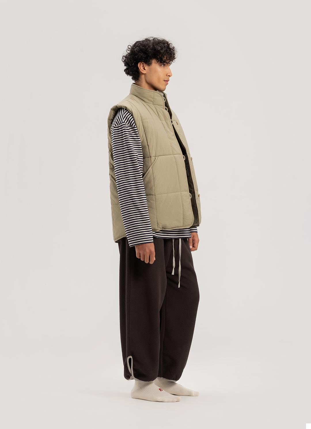 Button fleece pants (Unisex)_Brown