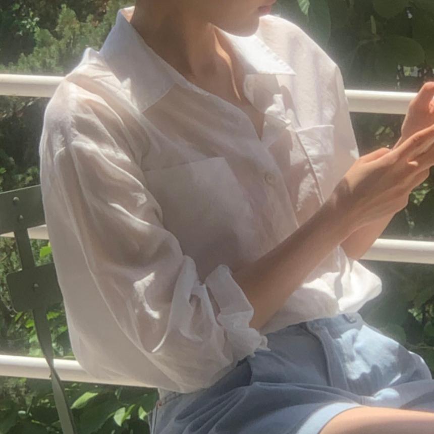 파운더스 오버핏 시스루 포켓 셔츠 - 화이트 소라 카키 네이비 블랙