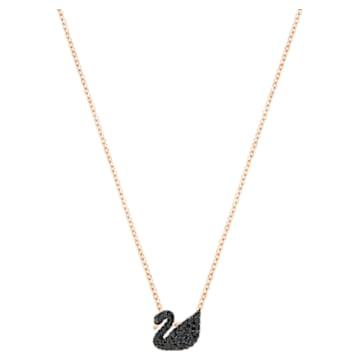 Swarovski Iconic Swan 펜던트, 스완, 스몰, 블랙, 로즈골드 톤 플래팅