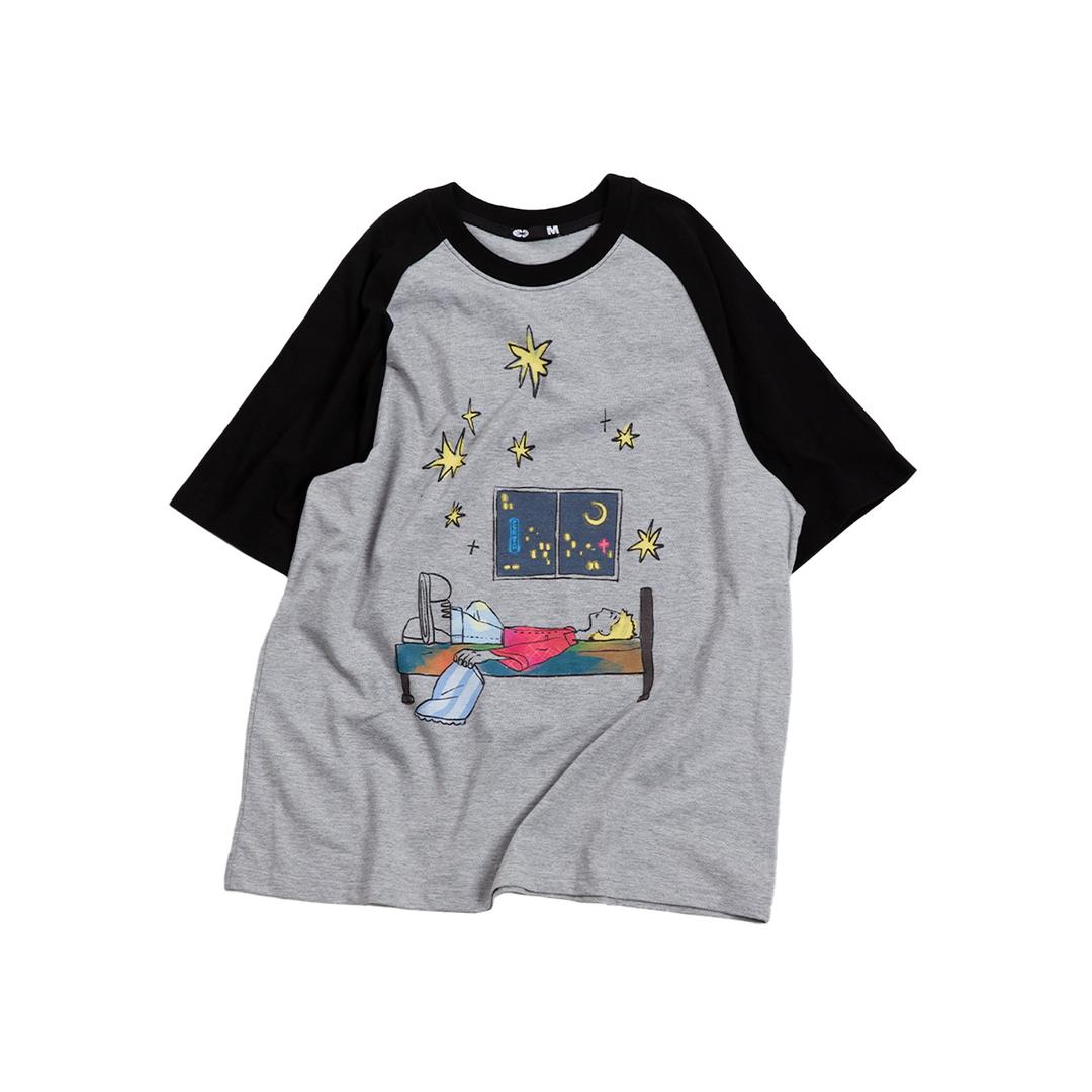 Sleeping Bed Raglan T-Shirt Grey