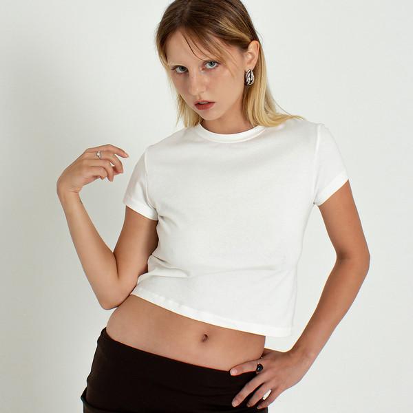 베이직 크롭 티셔츠 아이보리