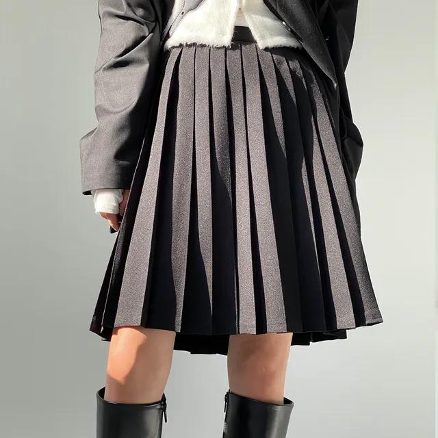 사계절 뒷밴딩 잔 플리츠 주름 미디 테니스 스커트