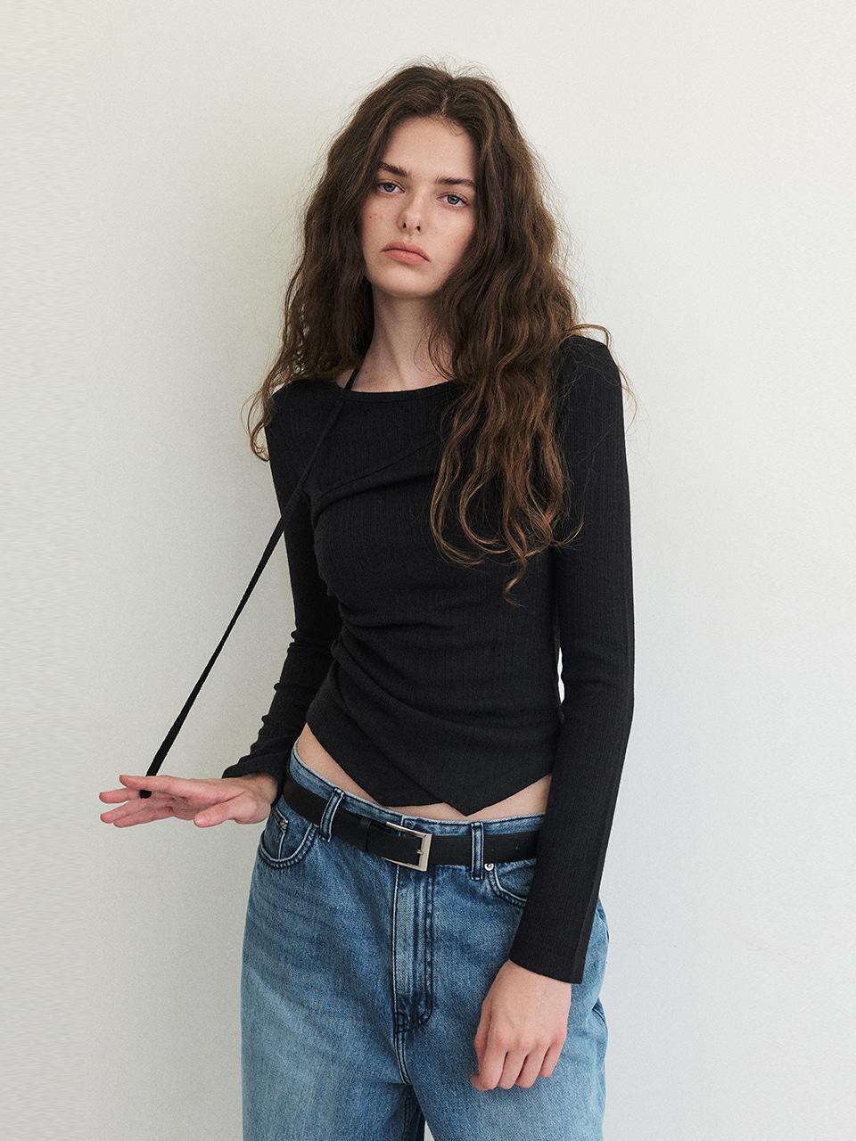에트몽 Layered Halter Strap T-Shirt, Black