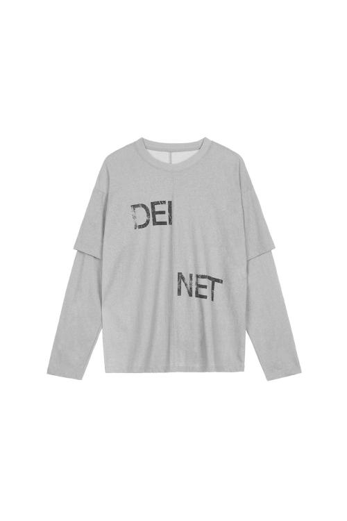 DEINET LOGO FAKE LAYERED TOP IN LIGHT GREY