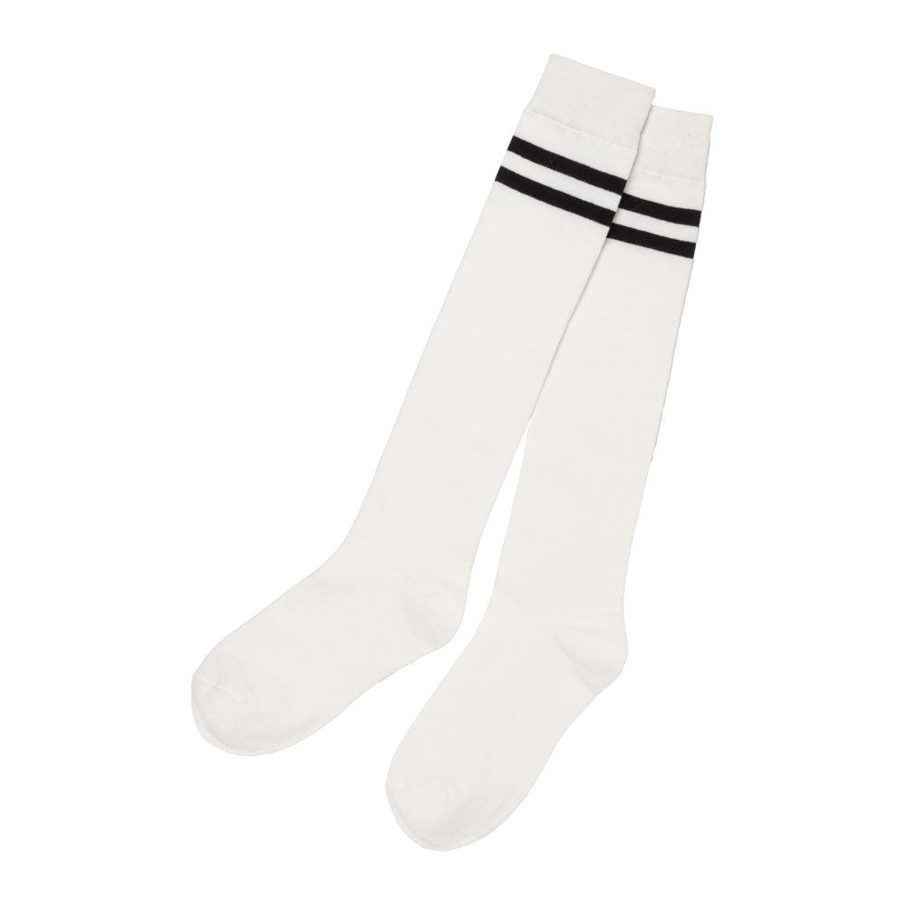 【メール便】ライン入りハイソックス - ホワイト / 23-25cm