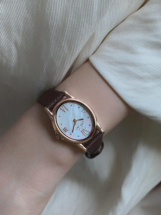 Gem-Rosegold/Opal (Espresso Saffiano leather)