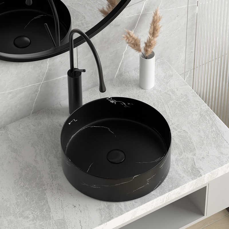 북유럽 카라라 비앙코 블랙 세라믹 욕실 원형 탑볼 세면대 탑카운터 세면기