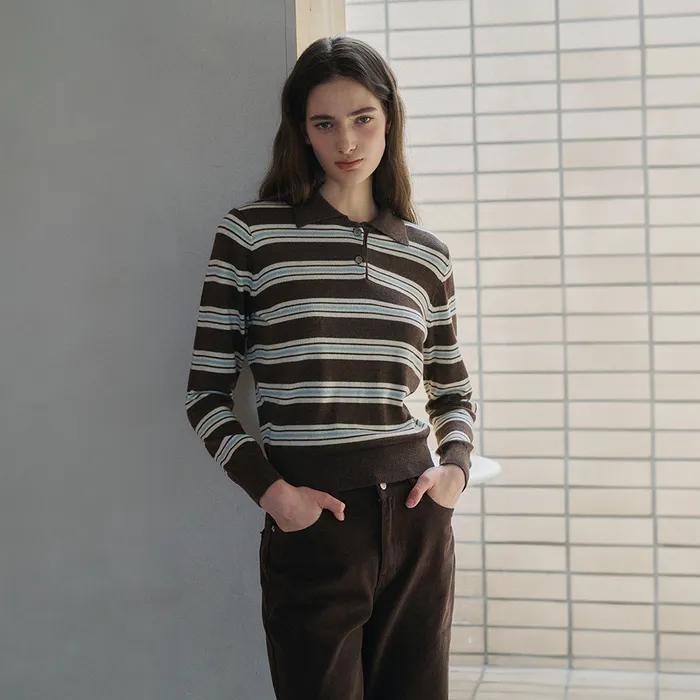 Stripe Collar Knit_Brown