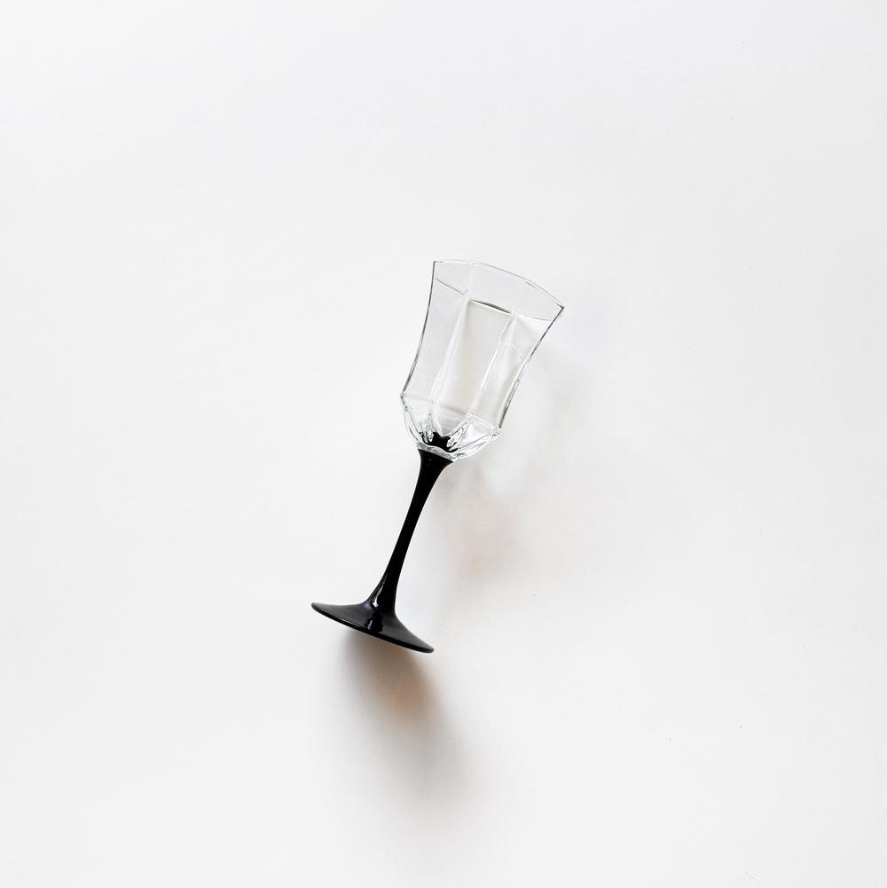 1970s French Black stem wine glass