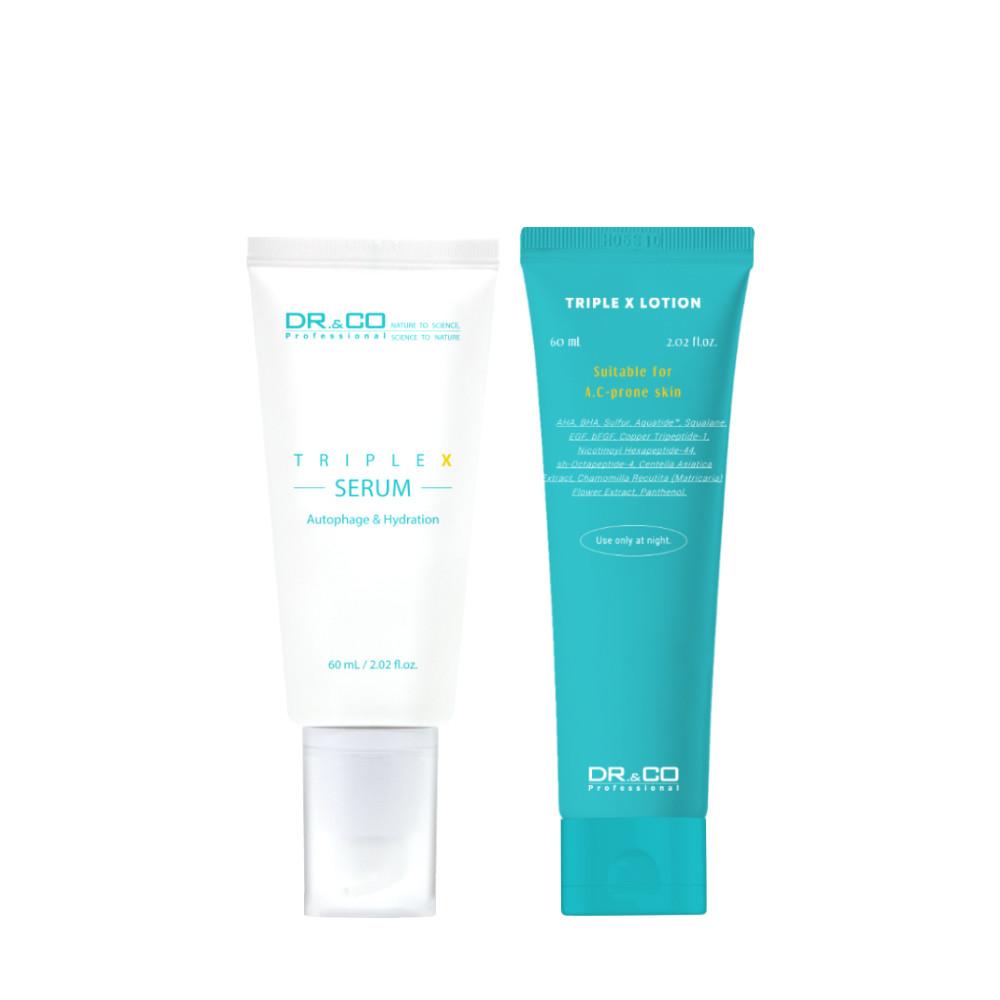 [여드름화장품]닥터앤코 트리플엑스세트 60ml 좁쌀여드름 성인여드름 민감 진정 세럼 로션
