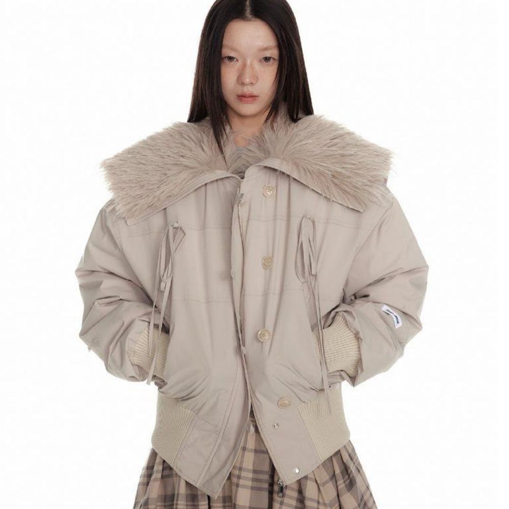 JIKOO 퍼 카라넥 겨울하프야상 패딩점퍼 베이지