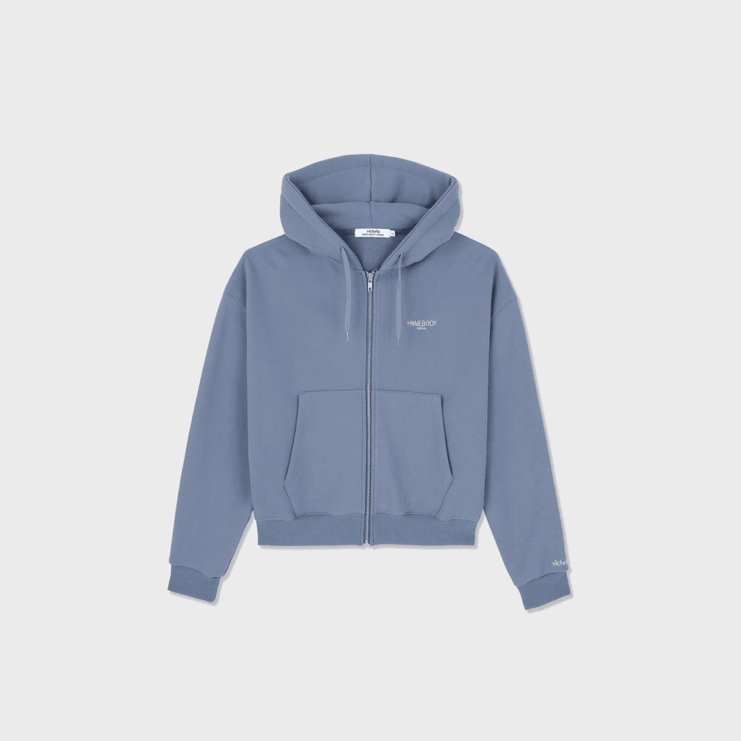 [HBTxVICTORIA] Wide Cropped Hoodie Zip-Up (DUSTY SKY)