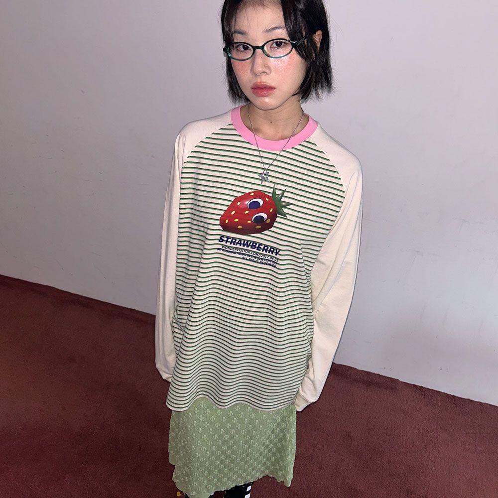 3D Strawberry Stripe Raglan LS-T [Green]