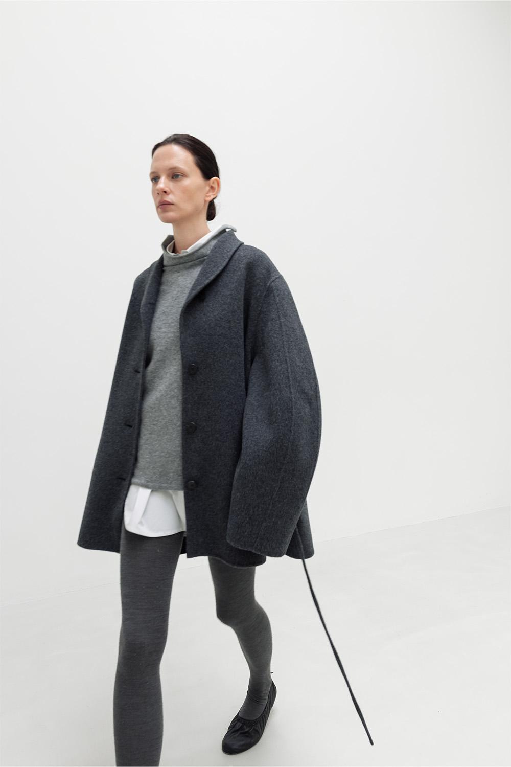 Balloon Sleeve Half Coat_Charcoal