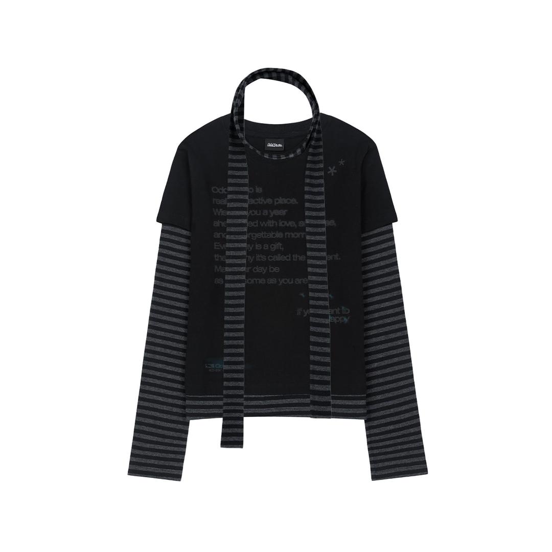 레이어드 스트라이프 머플러 세트 롱 슬리브 - BLACK