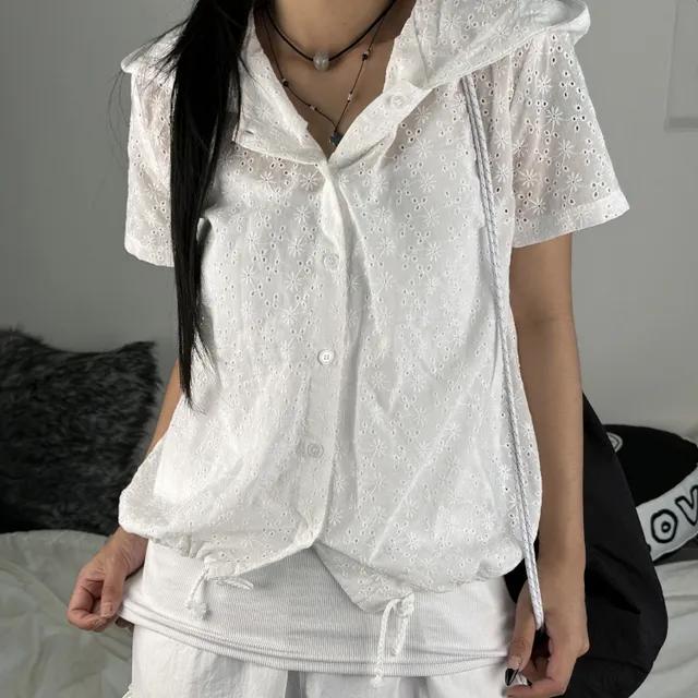 후드 펀칭 레이스 플라워 아일렛 빈티지 셔츠 가디건(2color)