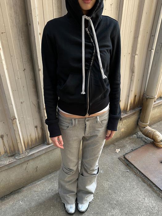 UNBALANCE HOODED ZIP-UP BLACK