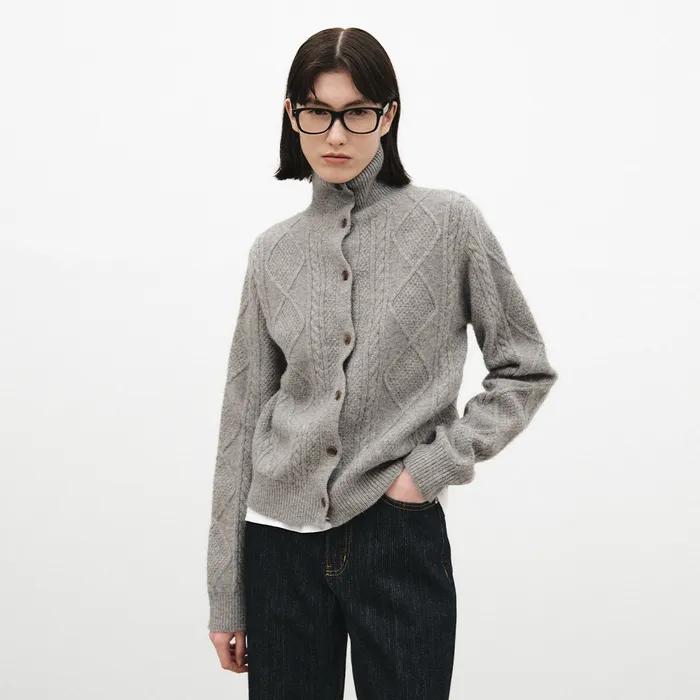 fisher high neck cardigan - grey