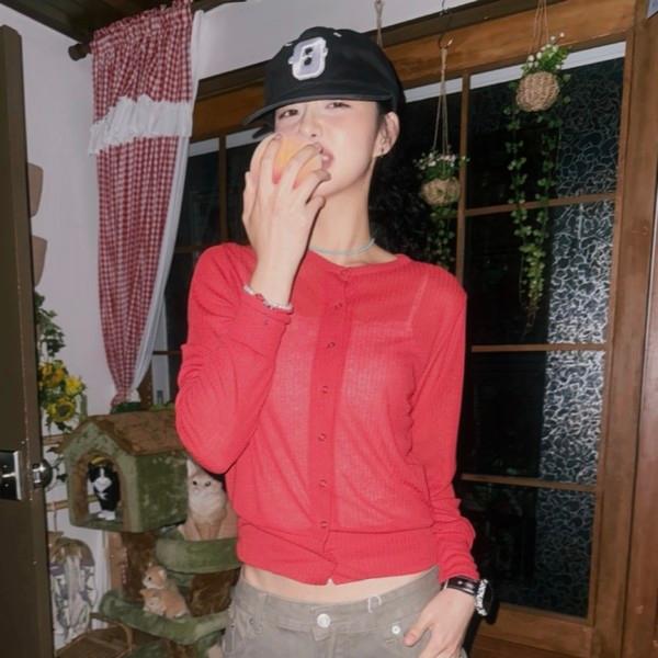 (5color) 스냅 라운드 시스루 가디건 [여름,간절기 얇은 가디건-..]