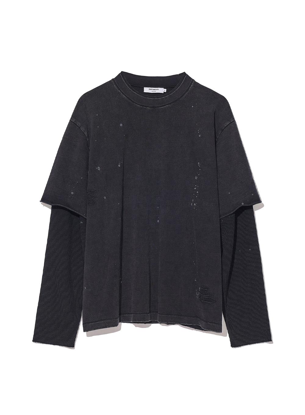 [REWORKS] Cut-off Waffle Layered L/S_VTG Black