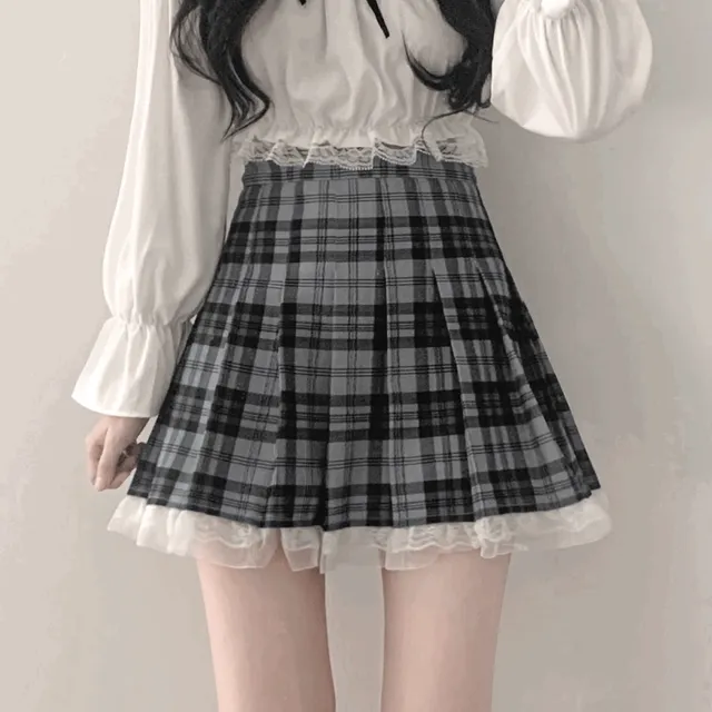[속바지O] Highdy Kitchi Checkered Lace sk (키치 로맨틱 갸루 체크 레이스 미니스커트)