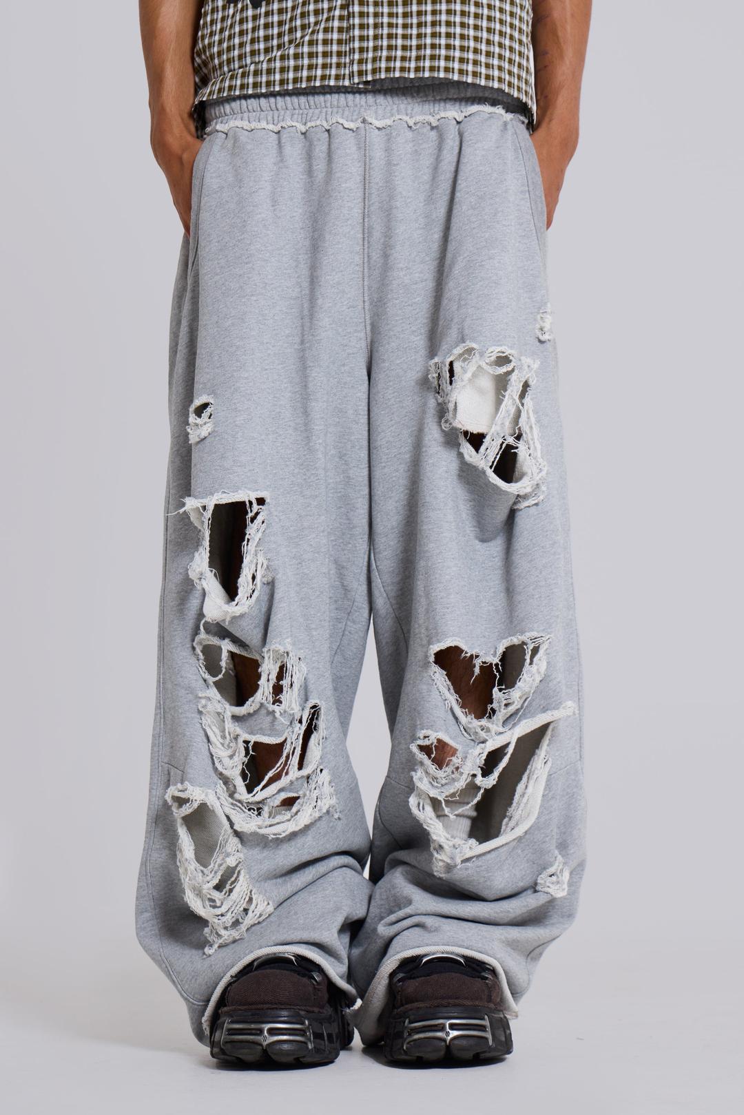 Distressed Grey Marl Loopback Monster Joggers - L / Grey