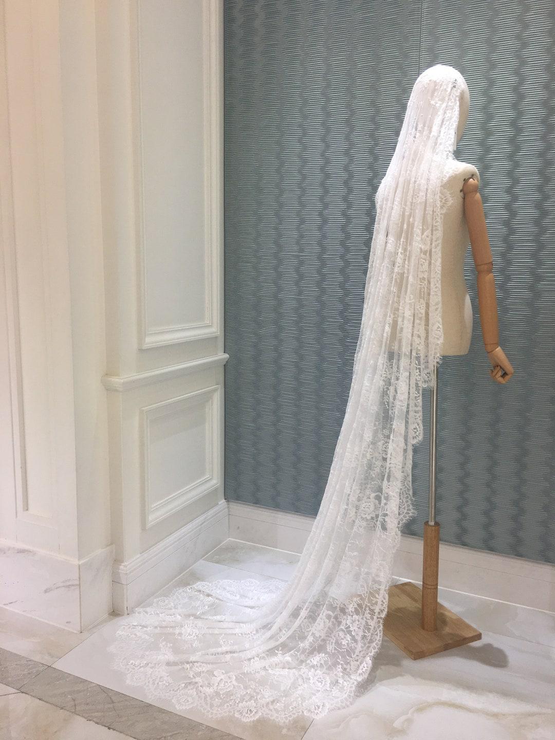 vintage veil,bridal veil,soft lace veil,long veil,cathedral veil,drop veil,one tier veil,bespoke veil,wedding veil,chapel veil,mantilla veil