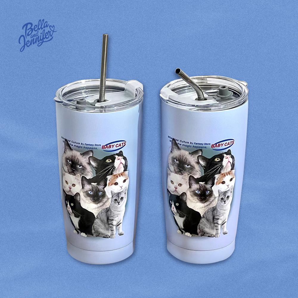 유니크 캣츠 텀블러 키치 y2k 고양이 스텐 스테인리스 보온 보냉 빨대 대용량 600ml