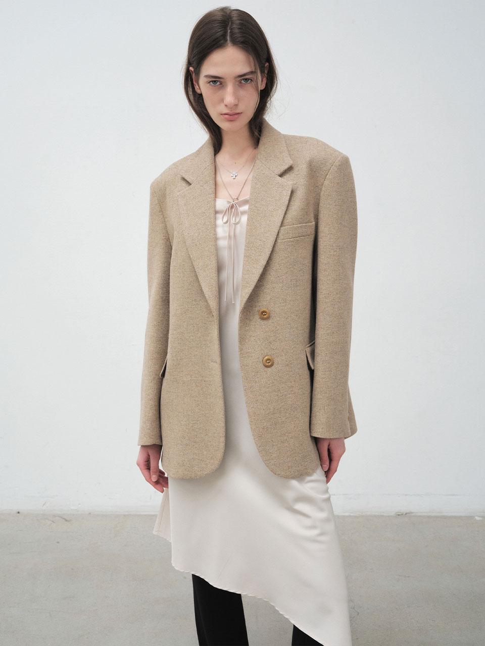 Beige Homespun Single Blazer