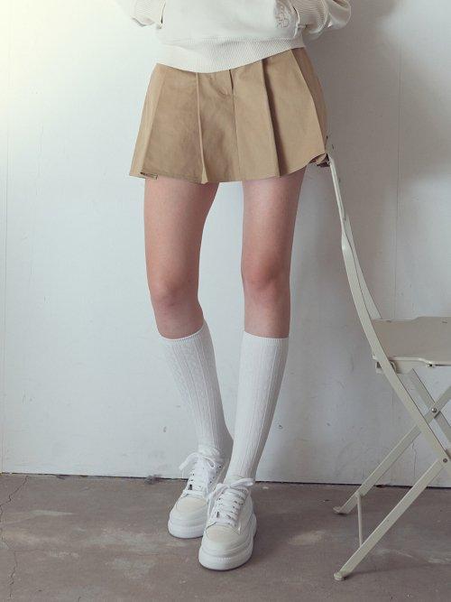 코튼 플리츠 스커트 BEIGE