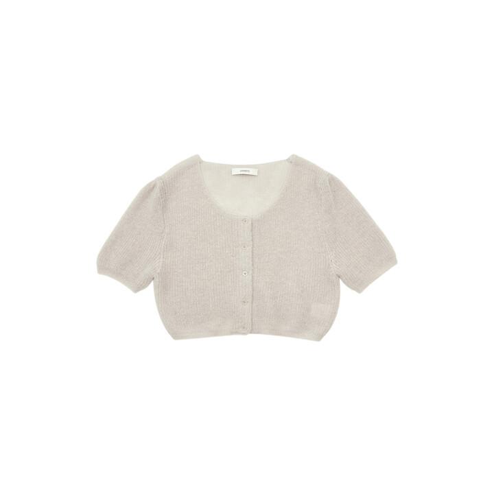 아모멘토 여성 알파카 크롭 반소매 가디건 (AM23FWW02CD LIGHT GREY) 그레이